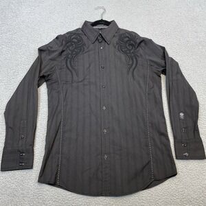 Roar Signature Shirt Mens L Button‎ Black Embroidered Western Ranch Cowboy Rodeo